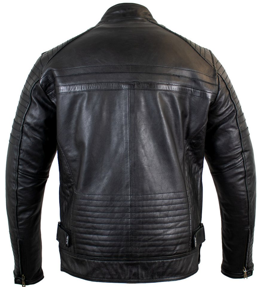 MDM Motorradjacke Herren Motorrad Lederjacke Echtleder Retro Bikerjacke Protektoren (Set, 1x Motorrad Lederjacke, 5x Protektoren) Retro Used Look, Herausnehmbare Protektoren, Thermofutter Bild 2