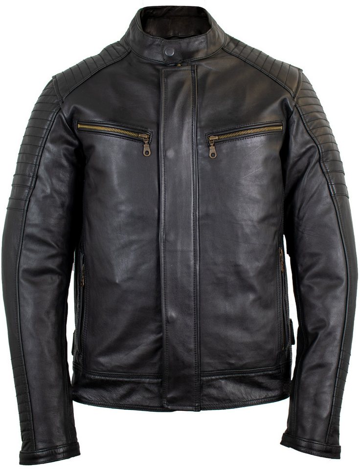 MDM Motorradjacke Herren Motorrad Lederjacke Echtleder Retro Bikerjacke Protektoren (Set, 1x Motorrad Lederjacke, 5x Protektoren) Retro Used Look, Herausnehmbare Protektoren, Thermofutter Bild 4