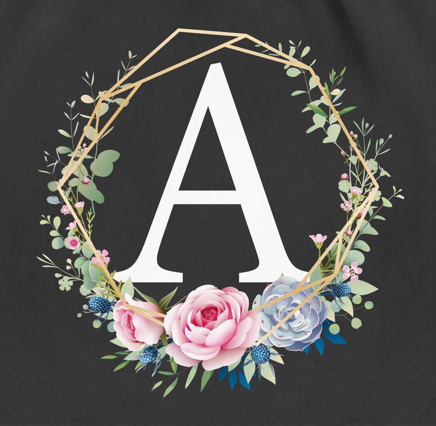 Shirtracer Turnbeutel Blumenkranz Mit Buchstabe A, Geschenk Taschen Initialen Shopper Baumwolle Bild 3