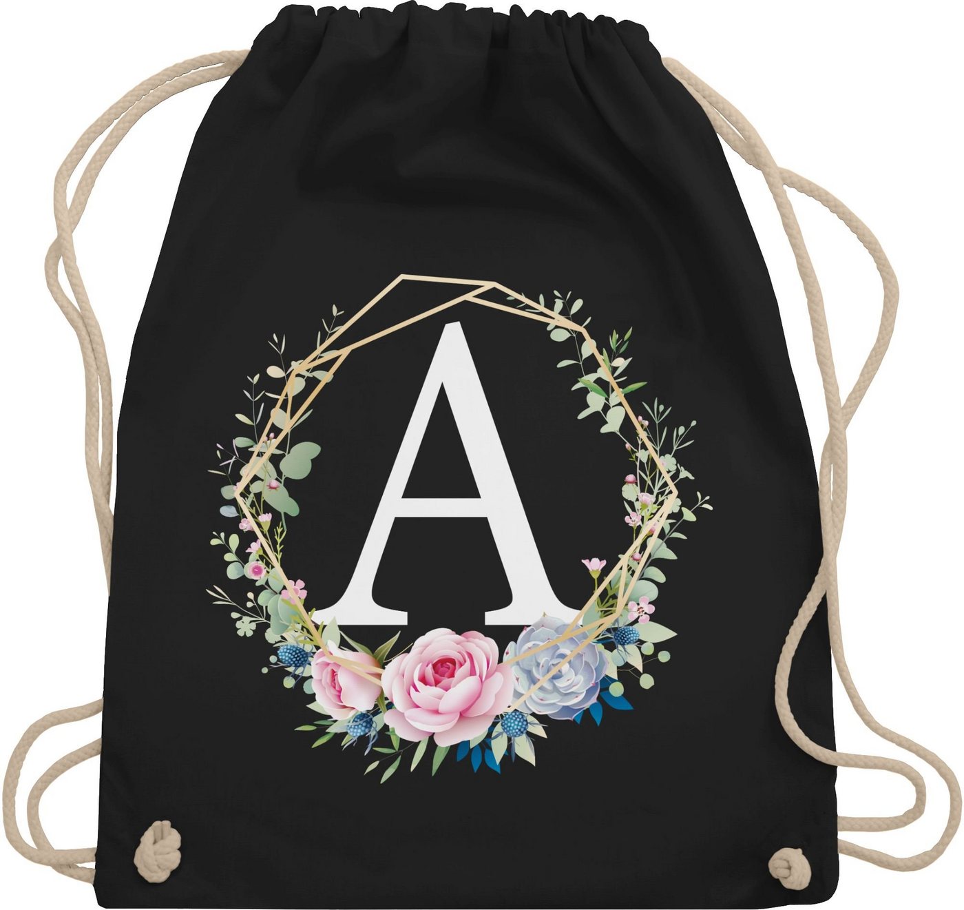 Shirtracer Turnbeutel Blumenkranz Mit Buchstabe A, Geschenk Taschen Initialen Shopper Baumwolle Bild 4