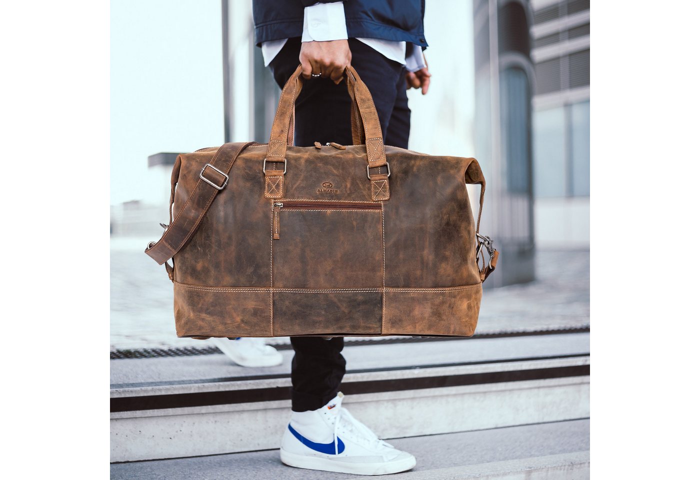 ALMADIH Reisetasche Leder YURI Weekender Handgepäck Gym Fitness Tasche Herren Bild 5