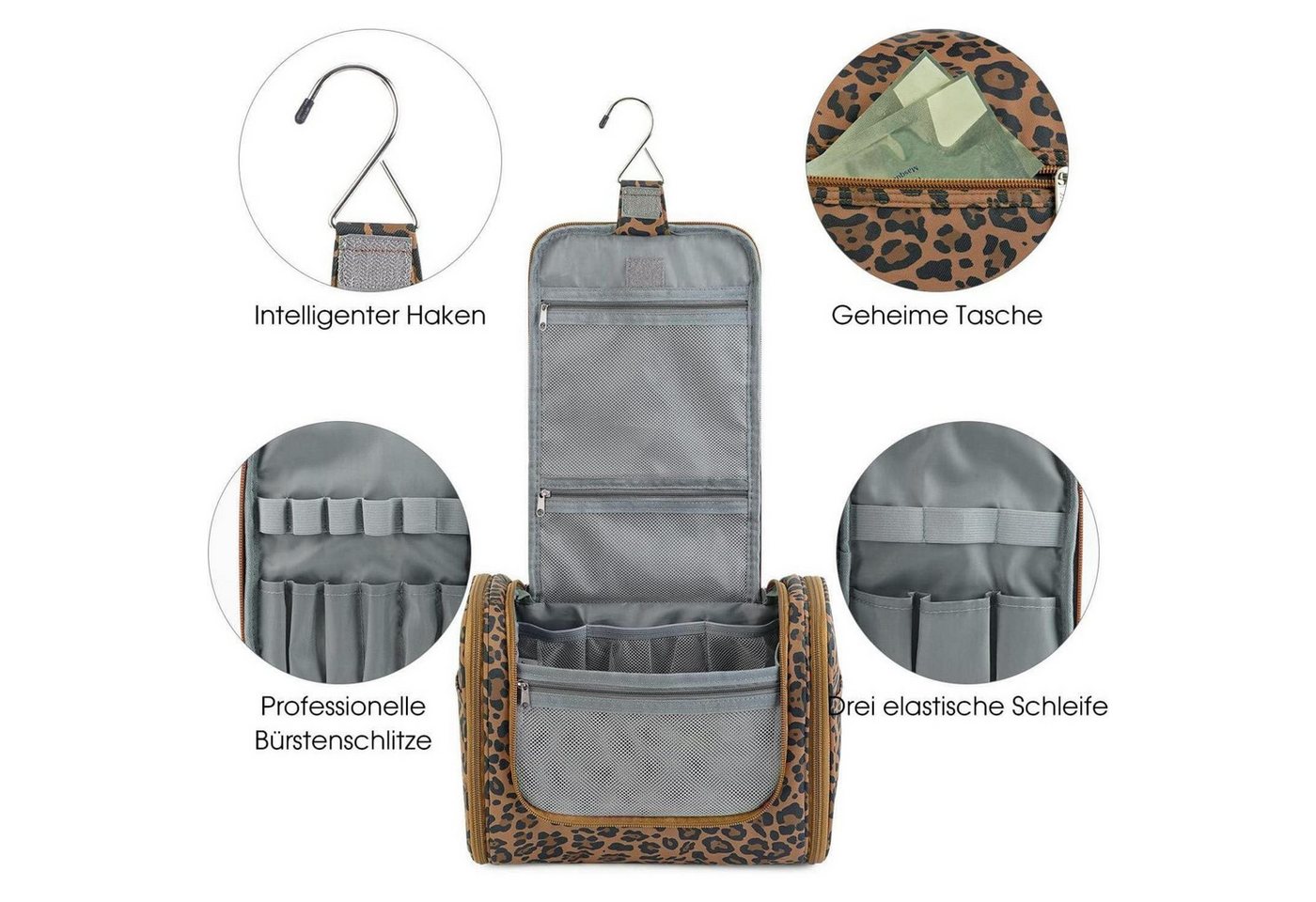 LuxusKollektion Kulturbeutel Waschtasche groß Kulturtasche Herren Damen Camping Brauner Leopard