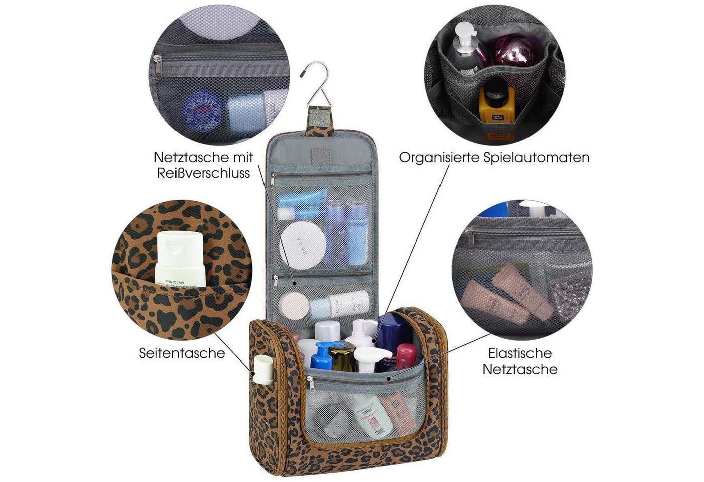 LuxusKollektion Kulturbeutel Waschtasche groß Kulturtasche Herren Damen Camping Brauner Leopard Bild 3