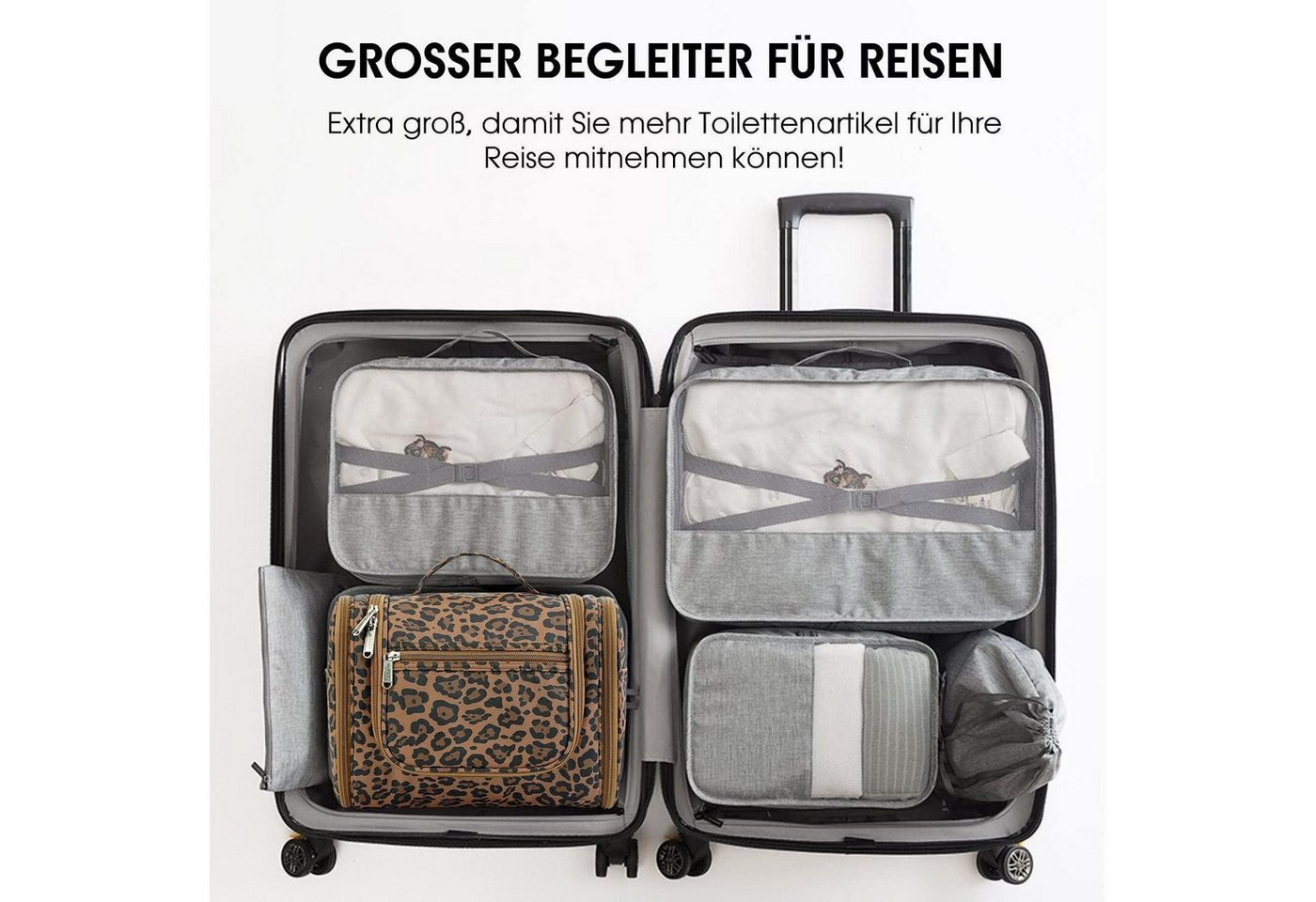 LuxusKollektion Kulturbeutel Waschtasche groß Kulturtasche Herren Damen Camping Brauner Leopard Bild 5
