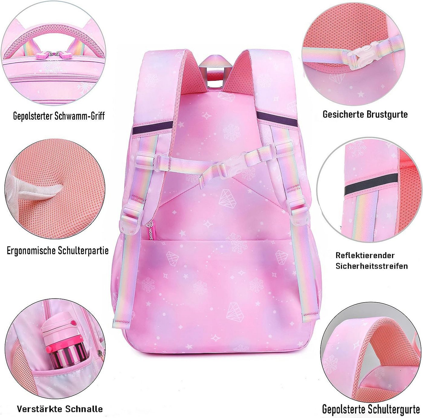 Toomoke Schulrucksack Kinderrucksack Mädchen, Schulranzen mit Großer Kapazität (Schulranzen Mädchen 1-6. klasse, Leichte und Wasserdichte Nylon Schultasche), für Kinder Schule oder Reisen