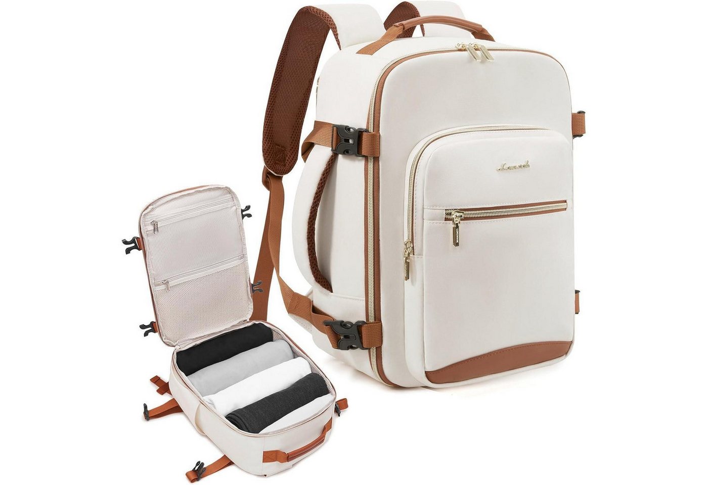 LuxusKollektion Reiserucksack Rucksack Handgepäck 40x20x25 Ryanair Laptop Beige+braun 40x20x25cm
