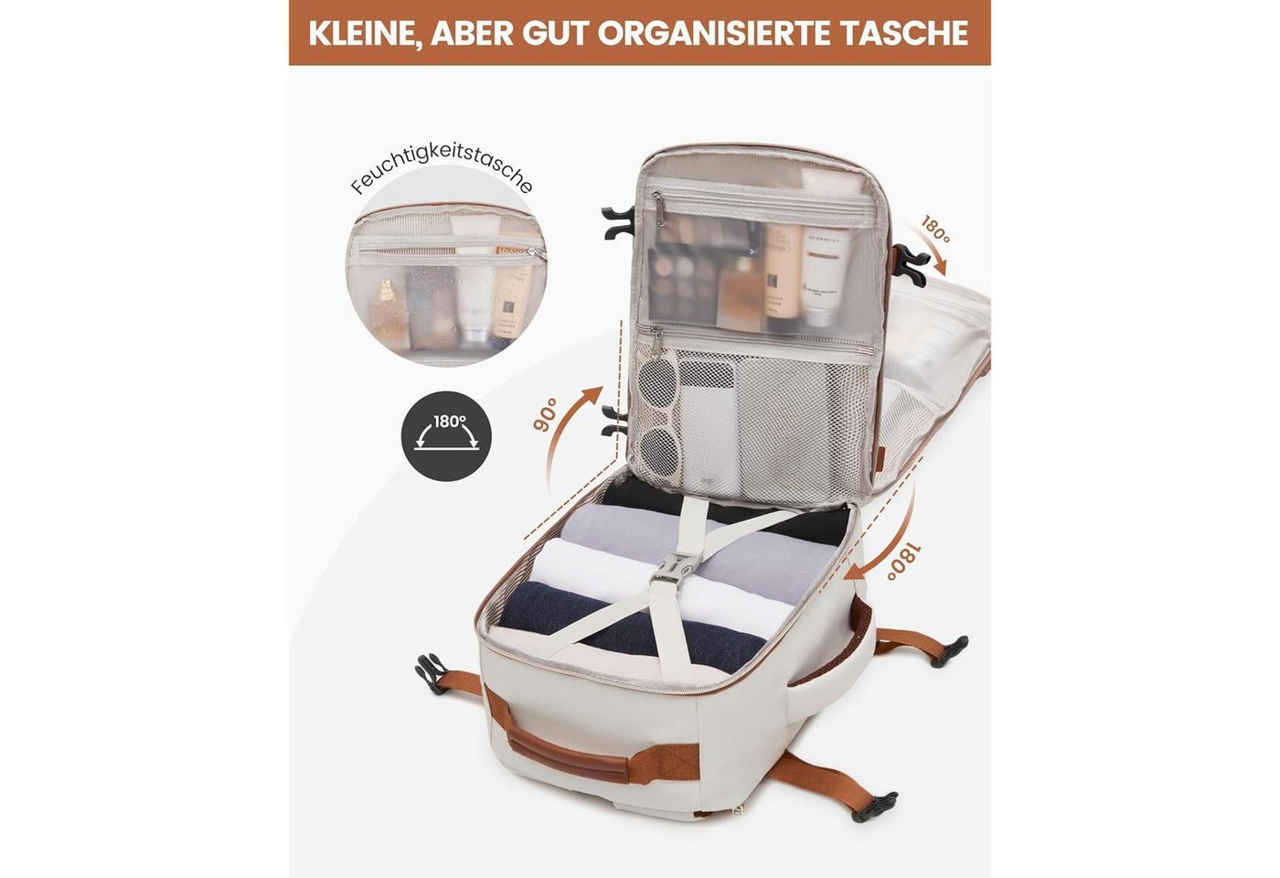 LuxusKollektion Reiserucksack Rucksack Handgepäck 40x20x25 Ryanair Laptop Beige+braun 40x20x25cm Bild 2