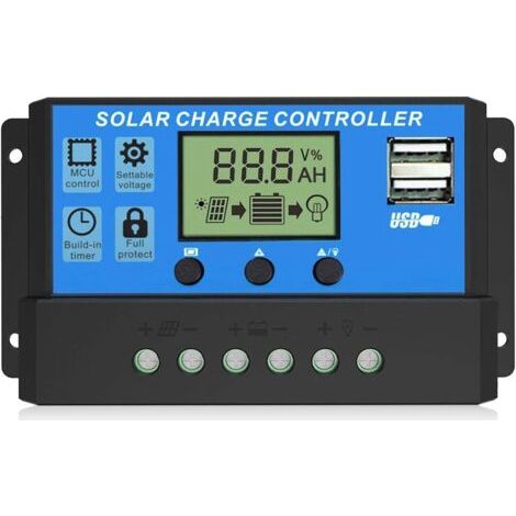 Qorva Solarladeregler, Intelligenter Solarpanel-batterieregler Mit Zwei Usb-anschlüssen, Multifunktionaler, Einstellbarer Lcd-straßenbeleuchtungsregler, 12 V/24 V 30 A - Rapanda