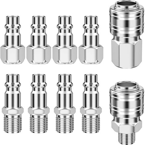 Rhg 10-teiliges Schnellkupplungs-set Für Druckluft, Druckluftanschlüsse, Kompressorzubehör, Kompressordüsen, Druckluftanschlüsse Für Druckluftwerkzeuge Und Druckluftschläuche