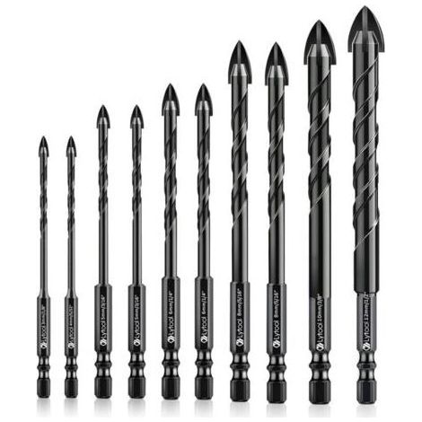 Qorva - Glasbohrer, Fliesenbohrer, 10-teiliges Set Glasbohrer, Bohrer Für Glasfliesen, Keramikbohrer, Mit Sechskantschaft, Zum Bohren Von Löchern In Glas- Und Keramikfliesen