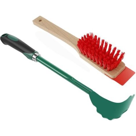 Qorva Mähdeckschaber Mit Ergonomischem, Langem Griff, Mähdeckreinigungswerkzeug Mit Steifer Borstenbürste, Rasenmäher