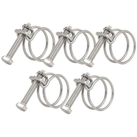 Qorva – 5er-pack Verstellbare Doppelschlauchschellen Aus Edelstahl 201 Für Teiche (25 Bis 29 Mm)