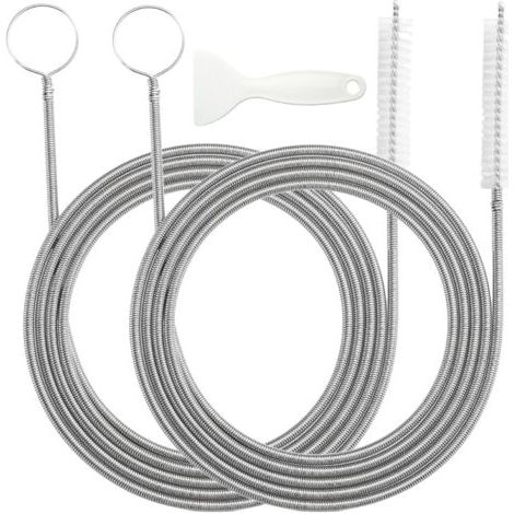 Qorva – 2er-pack Abflussreinigungsspirale, 150 Cm Kühlschrankbürste Mit 1 Abtau-schaber, Faltbarer Spülbeckenreiniger, Reiniger Für Schmale Waschbeckenrohre