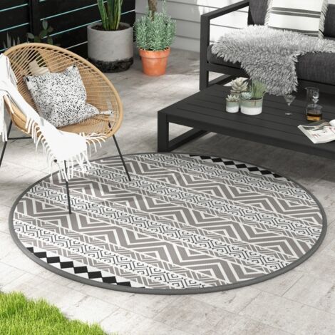 Rhg Runder Outdoor-teppich Ø 180 Cm, Wendbar, Mit Einfassung Und Wasserdichter Tragetasche, Terrasse/balkon, Anthrazit