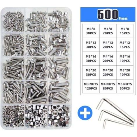 Qorva – Satz Mit 500 Edelstahlschrauben M3, M4, M5 – Rund- Und Sechskantkopf – Zugfestigkeit Bis Zu 800 Mpa – Für Mechanische Montage – M3, M4, M5