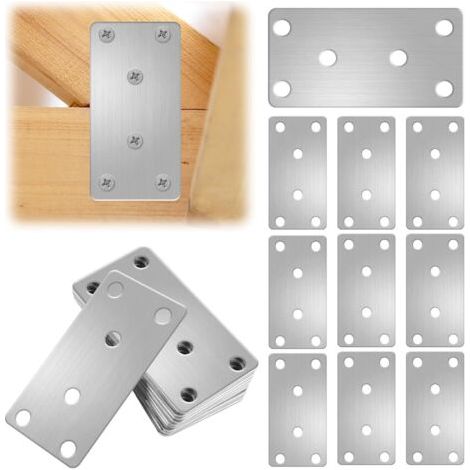 Qorva-flache Lochplatten, 10 Stück Edelstahl-winkelplatten, Flache Befestigungs- Und Reparaturverbinder, Metallverbinderplatten (80 X 40 X 2 Mm)