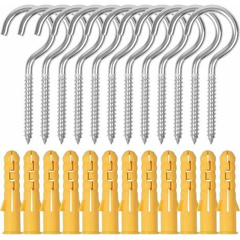 Rhg 12 Stück Große Schraubösenhaken, M6 X 90 Mm Edelstahl-schraubhaken, Deckenschraubenhaken Mit Verlängerungsrohren Zum Aufhängen Von Körben, Bechern, Wänden, Garten (a)
