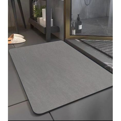 Rhg Anti-rutsch-badematte, Kieselgur-badematte, 60 X 40 Cm, Saugfähige Badematte, Rutschfeste Duschmatte Mit Schnellverschluss, Weiche Mikrofaser-badematte, Grau
