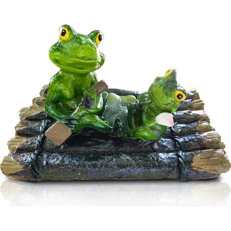 Set Mit 2 Schwimmenden Fröschen - Gartendekoration Für Miniteich, Springbrunnen, Becken (frösche Auf Einem Bambusfloß)