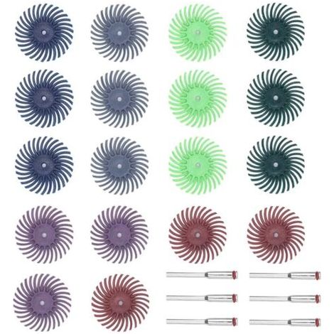 Qorva-18 Stück 25-mm-radialbürstenscheiben, Radialbürsten-schleifscheiben Mit 3-mm-schaft, Polierscheiben Mit Körnung 80/120/220/400/600/1000, Rotationsreinigungswerkzeuge