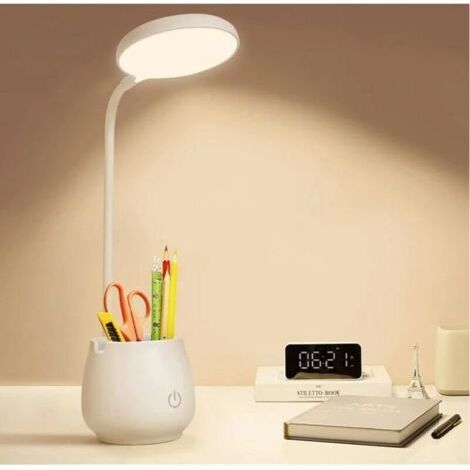 Qorva Schreibtischlampe Für Homeoffice/studentenwohnheim, Kleine Wiederaufladbare Led-schreibtischlampe Mit Stift-/handyhalterung, Augenschonende Schreibtischlampe, 3 Farblichtmodi, Vei