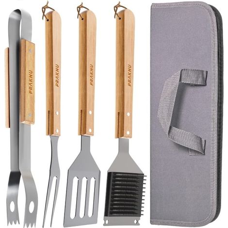 2-teiliges Grillbesteck-set - Grillset Mit Tragetasche - Grillset Aus Edelstahl Und Holz - Gasgrillzubehör.