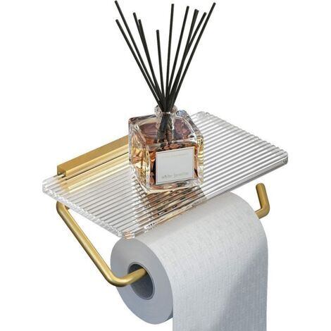 Qorva Toilettenpapierhalter Mit Wandablage, Badezimmer-rollenhalter, Rostfreier Toilettenpapierhalter Aus Acryl Und Aluminium, Gold