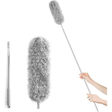 Rhg Mikrofaser-staubtuch, Teleskopstiel Aus Edelstahl Und Klappbare Eckbürste, Extra Langer, Einziehbarer Staubwedel, Bis Zu 254 Cm, Waschbar, Geeignet Für Decken