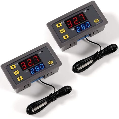 Qorva 2 Stück W3230 Digitaler Temperaturregler Ac 110v-220v, Led-anzeige, Thermostat-steuerschalter, -50℃ Bis 120℃ Bereich