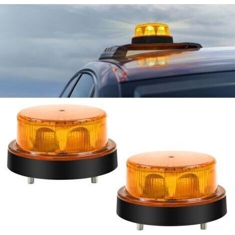 Set Mit 4 Rotierenden Led-warnleuchten 12–24 V – Runde Blitzleuchten – 2 Beleuchtungsmodi – Wasserdicht Gemäß Ip65 – Einfache Installation