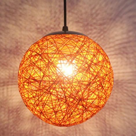 Rhg Orange Retro Pendelleuchte Aus Rattan Mit Rundem Glaskolben, 15 Cm, Diy-kronleuchter-lampenschirm, E27 Deckenleuchte Für Wohnzimmer, Restaurant, Einkaufszentrum, Bar