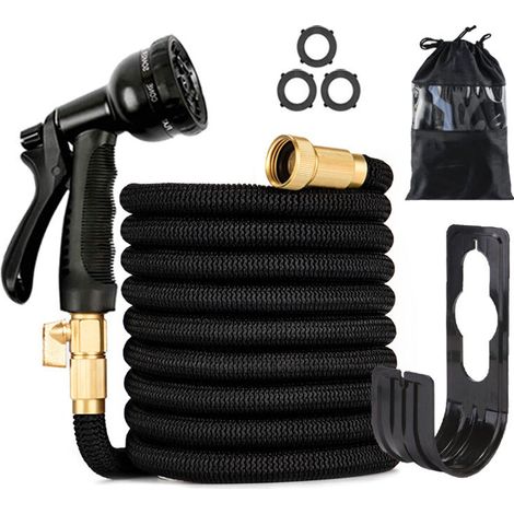 Rhg 10 M Dehnbarer Gartenschlauch, Flexibler Wasserschlauch Mit 8 Sprühmustern Und Spritzpistole, 3/4"- Und 1/2"-anschlüsse Aus Massivem Messing, Gartenschlauch Mit Aufbewahrungstasche, Schwarz