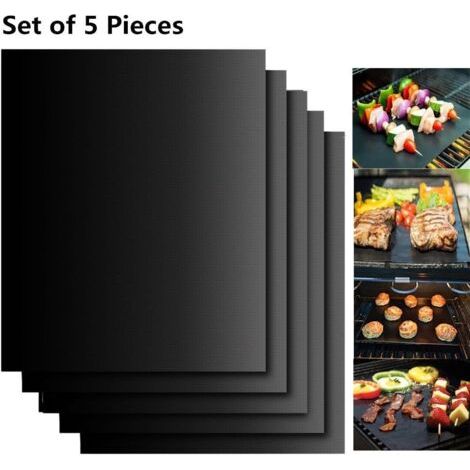 Qorva - Set Mit 5 Grillmatten 40x33cm - 100% Antihaftbeschichtung - Pfoa-freies Material - Geeignet Für Gas-, Holzkohle- Und Elektrogrills