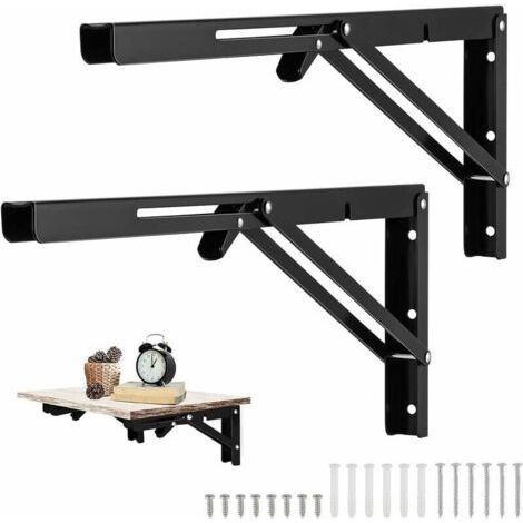 Qorva – 2 Stück Schwarze, Klappbare Wandhalterungen, 500 X 170 Mm, Klappbare Konsolenhalterung, Robuste Klapphalterung, Klappbare Regalhalterung Für Werkbänke In Der Garage