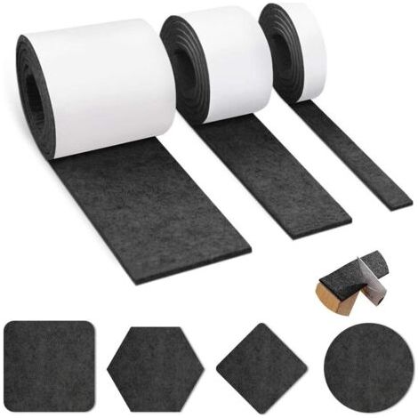 Qorva Selbstklebende Filzgleiter, 3 Rollen Filzgleiter, Schwarzer Filz – 100 Cm X 10 Cm + 100 Cm X 5 Cm + 100 Cm X 2 Cm, Selbstklebender Filzgleiter Für Möbel