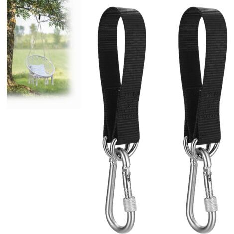 Qorva - 2er-pack Reißfeste Nylongurte Für Hängematten, Schaukeln, Hängesessel, Indoor-schaukeln, 30 Cm, Schaukelaufhängung Mit Dicken Schwarzen D-ringen