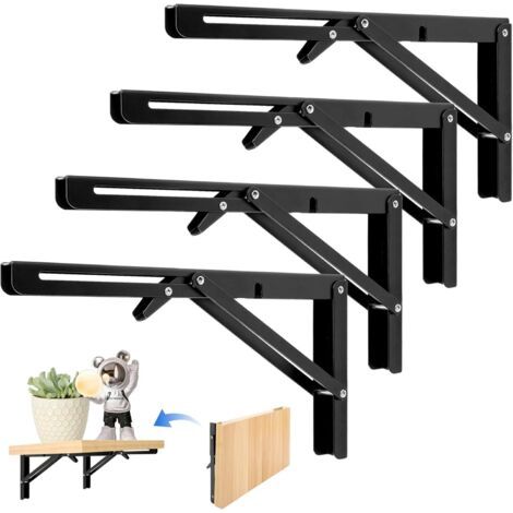 Rhg 4-teiliges Klappregal-set, 300 Mm Schwarze Klappwinkel, Wandhalterungen, Für Tische, Wandregale, Garagen, Küchen, Schlafzimmer, Büros, Platzsparend