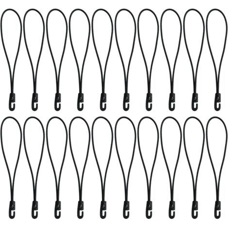 Qorva 20 Stück Gummiseile Mit Elastischen Haken, 26 Cm Lang, 4 Mm Dick, Schwarz, Ideal Für Kleine Und Mini-planen, Gepäck Und Camping