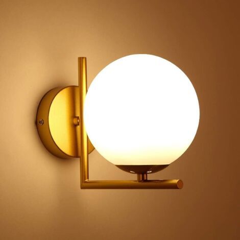 Rhg Moderne Industrie-wandleuchte, Goldfarbenes Metall Und Glas, Kugelförmiger Schirm, Verstellbar, Inklusive Led-leuchtmittel, Für Wohnzimmer, Schlafzimmer, Flur