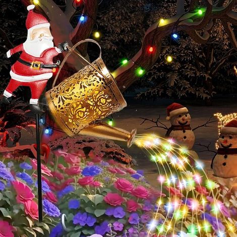 Rhg Solar-gießkanne Mit Weihnachtsmann-motiv Für Den Außenbereich – Originelle Weihnachtsdekoration Mit Springbrunnen-effekt, Wasserdichte, Farbenfrohe Led-lichterkette Für Garten, Hof Und Terrasse