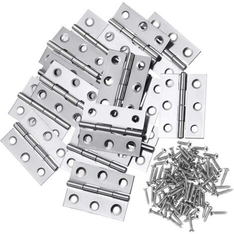 Qorva-20 Stück Edelstahlscharniere, Türscharniere, Flachscharniere Mit Klappscharnierlöchern, Schubladenscharniere, Fensterscharnierverbinder, Silberne Kastenscharniere Mit V-profil