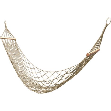 Rhg Hängematte Aus Baumwollseil, Hängenetz, Hängematte Für Drinnen Und Draußen, Einfache Hängematte Mit Holzstange, Für Terrasse, Strand Und Camping – Weiß