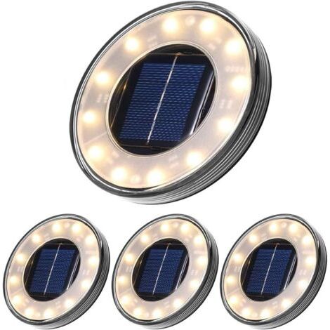 Qorva-led Solar-bodenleuchten, 4er-pack, 12 Leds, Solar-außenbeleuchtung, Ip68 Wasserdicht, Straßenleuchten, Erdleuchten Für Wege, Gärten, Terrassen, Höfe Und Rasenflächen (warmweiß)