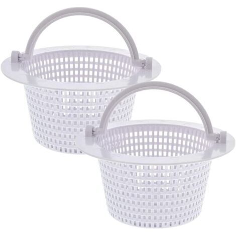Qorva - Runder Korb Für Aufstellpoolskimmer, Mit Griff Zum Einfachen Herausnehmen, 2er-pack - Durchmesser 16 Cm - Weiß.