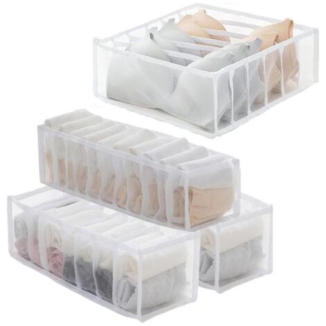 Qorva – Set Mit 4 Faltbaren Unterwäsche-organizern – Schubladen-organizer – Kleiderschrank-organizer – Aufbewahrungsboxen Für Unterwäsche, Socken, Krawatten, Gürtel