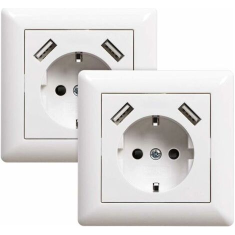 Qorva – 2 Steckdosen Mit Usb-anschluss (max. Unterputz-wandsteckdose Mit Usb-anschluss, Weiß, System 55, Hochglanzweiß)
