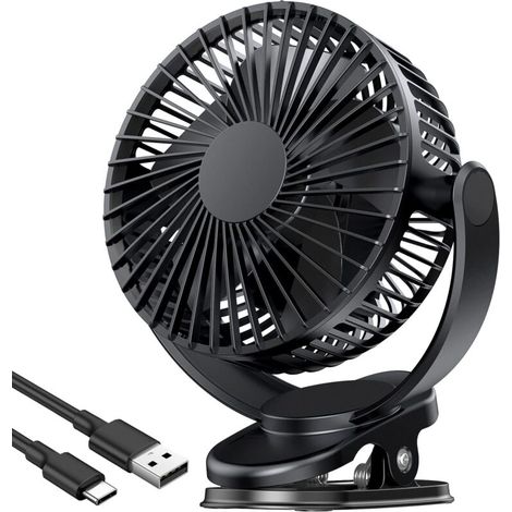 Rhg Usb-ventilator, Wiederaufladbarer Tragbarer Ventilator, 3 Geschwindigkeitsstufen, Clip-ventilator, 5000 Mah Tischventilator, 360°-drehung, Für Camping, Laufband Und Auto