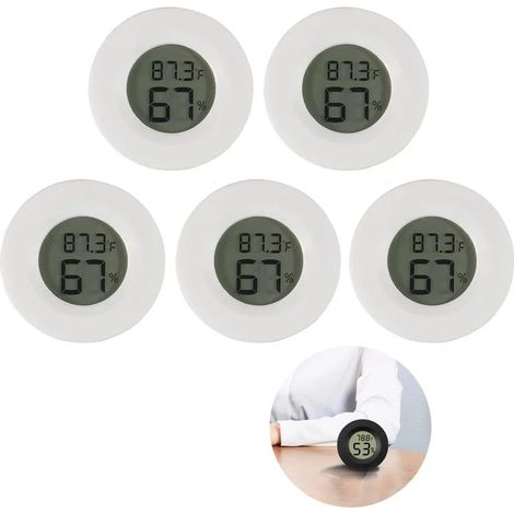 Set Mit 5 Mini-thermometern Und Hygrometern In Weiß, Digitales Lcd-display, Misst Temperatur -50 Bis +70 °c, Luftfeuchtigkeit Für Räume, Kühlschränke, Gefrierschränke, Innenräume