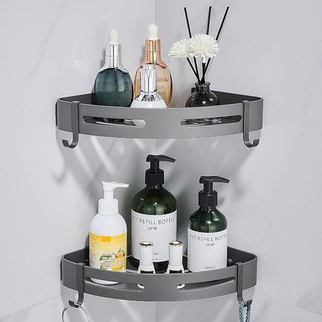 Eckseifenschale Für Die Dusche, Kein Bohren Erforderlich, Rostfreies Aluminiumzubehör, Mit Haken (2 Stück)