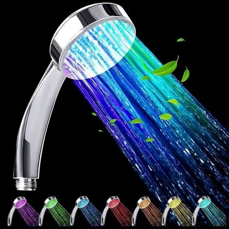 Led-duschkopf – Universal – 7 Farben – Chrom – Wassersparender Duschkopf – Farbwechselnder Strahl, Silber